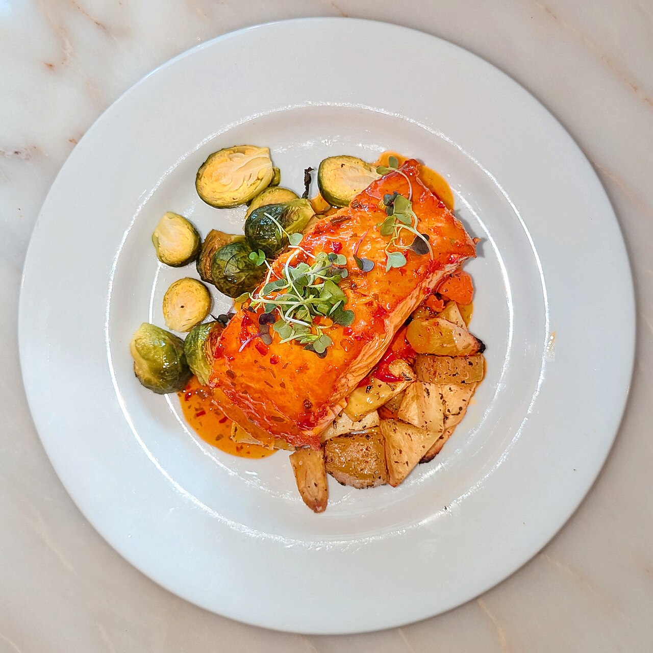 Glazed salmon with roasted vegetables